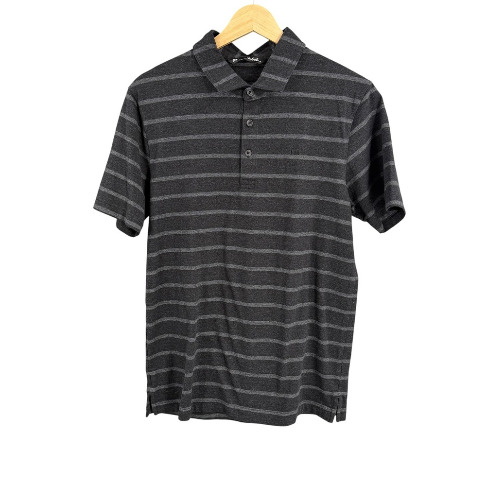 Travis Mathew Polo Mens Small Charcoal Gray Striped Short Sleeve Golf Shirt